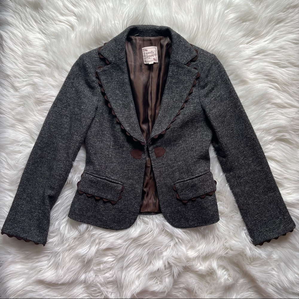 Nanette Lepore Brown Tweed Scalloped Blazer